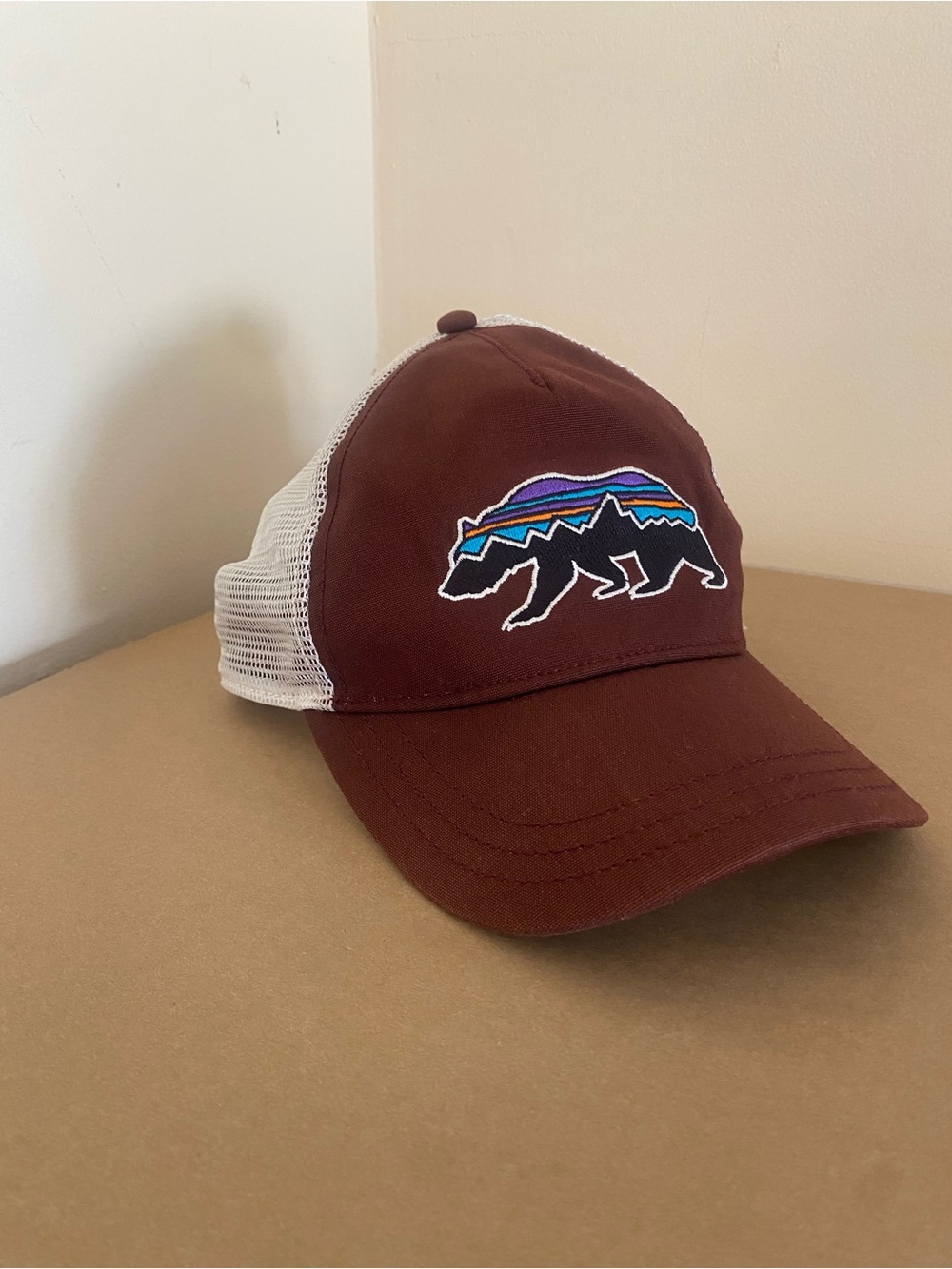 Patagonia Burgundy Bear Trucker Hat, Size - All, mesh back, outdoors, mountains